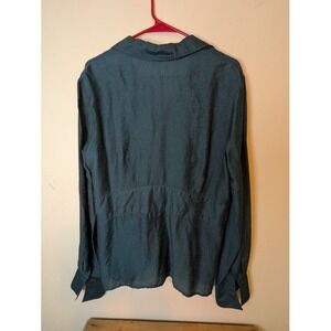 Coldwater Creek Teal Textured Button Up Shirt Large Long Sleeve Women